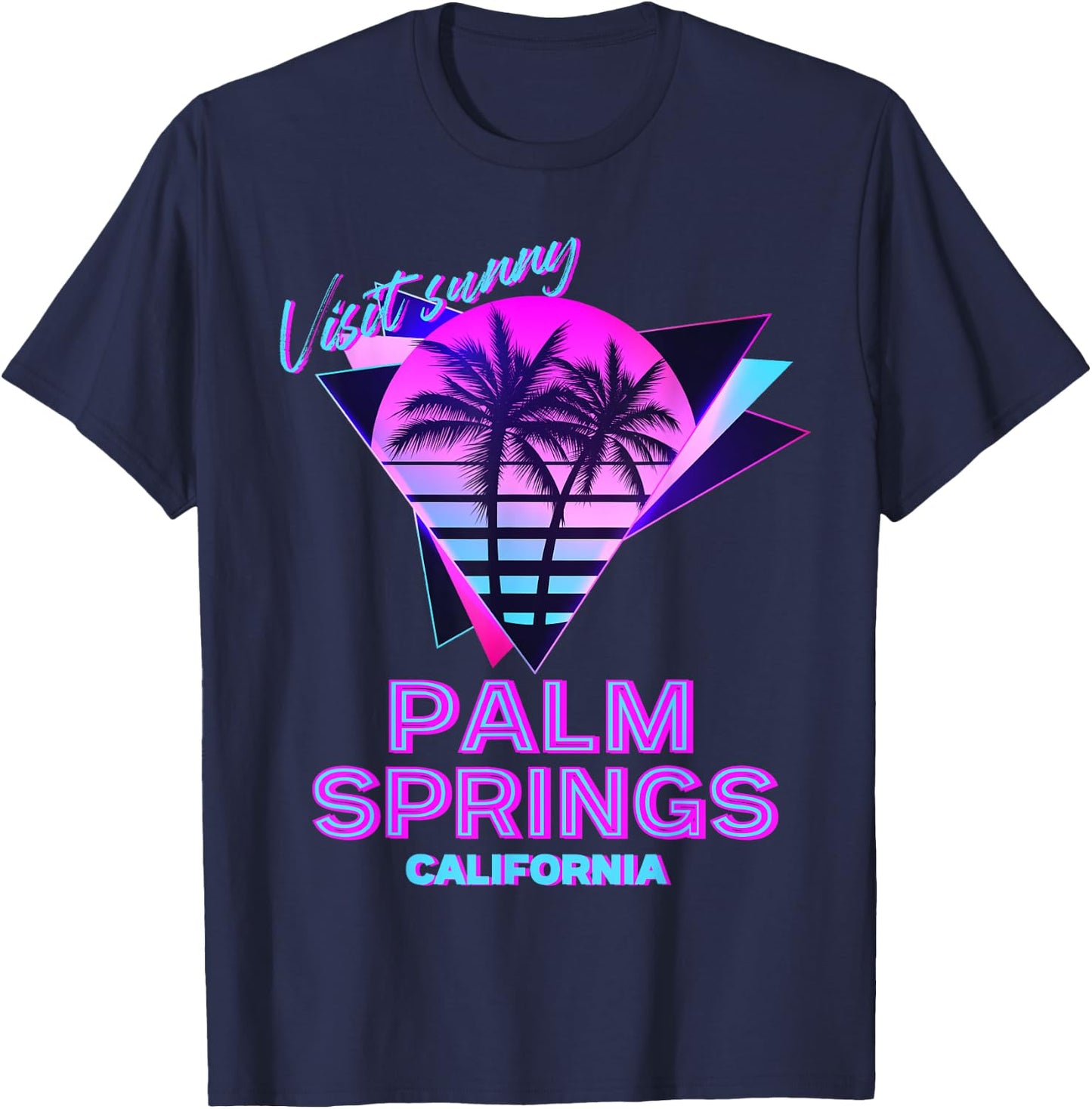 Palm Springs California 80s Retro Palm Tree Aesthetic Vibe T-Shirt - T-Shirt | Navy