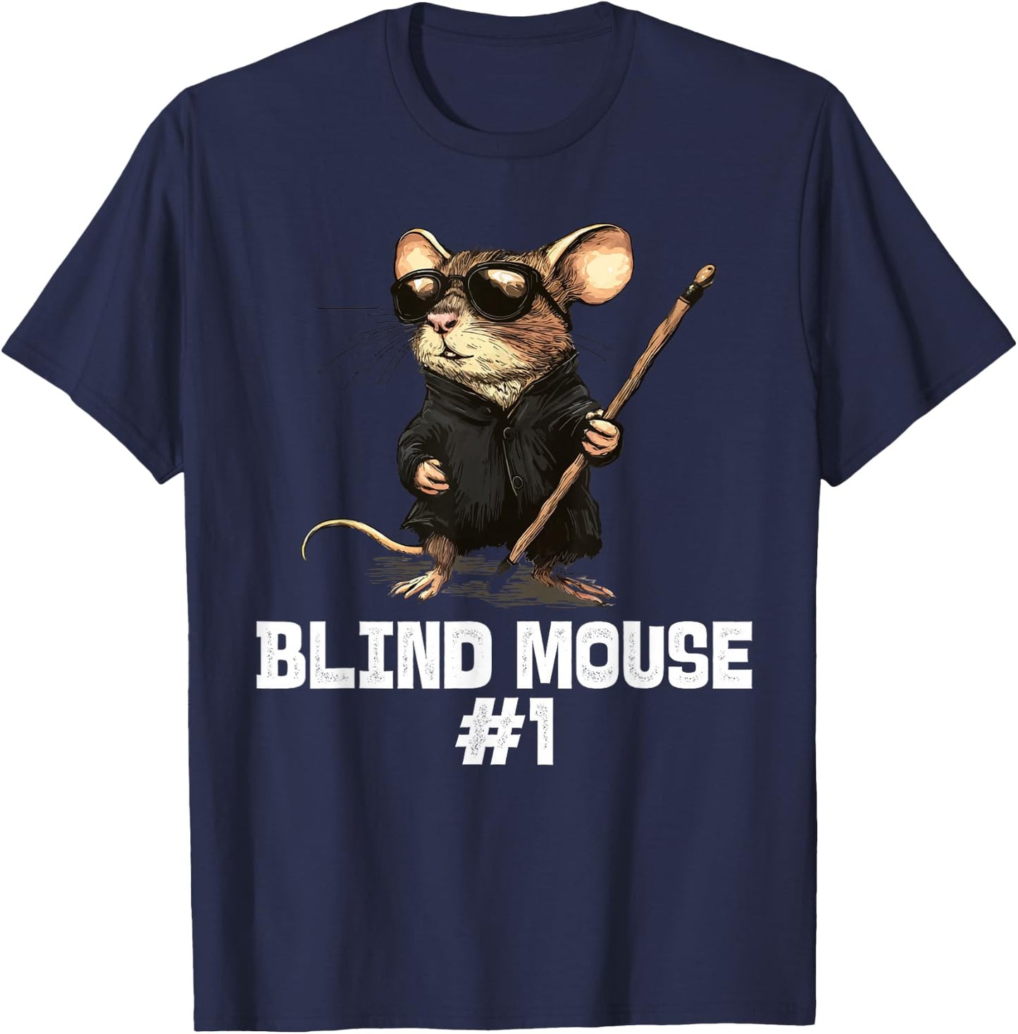 Blind Mouse #1 Cool Mouse Illustration T-Shirt - T-Shirt | Navy