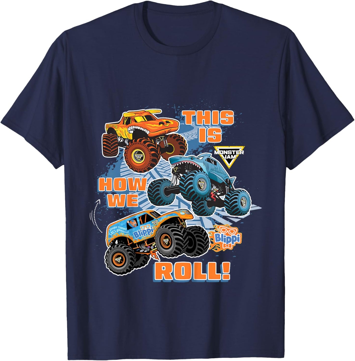Kids Blippi El Toro Loco Megalodon This is How We Roll T-Shirt - T-Shirt | Navy