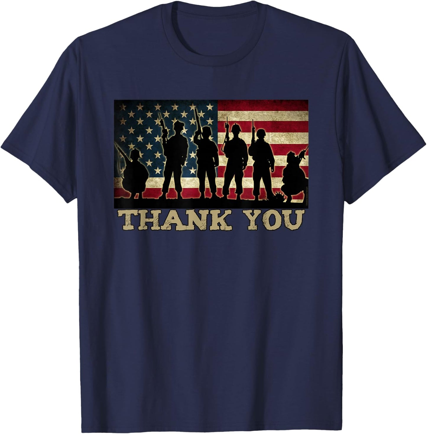 Patriotic Thank You Soldiers Veterans American Flag Military T-Shirt - T-Shirt | Navy