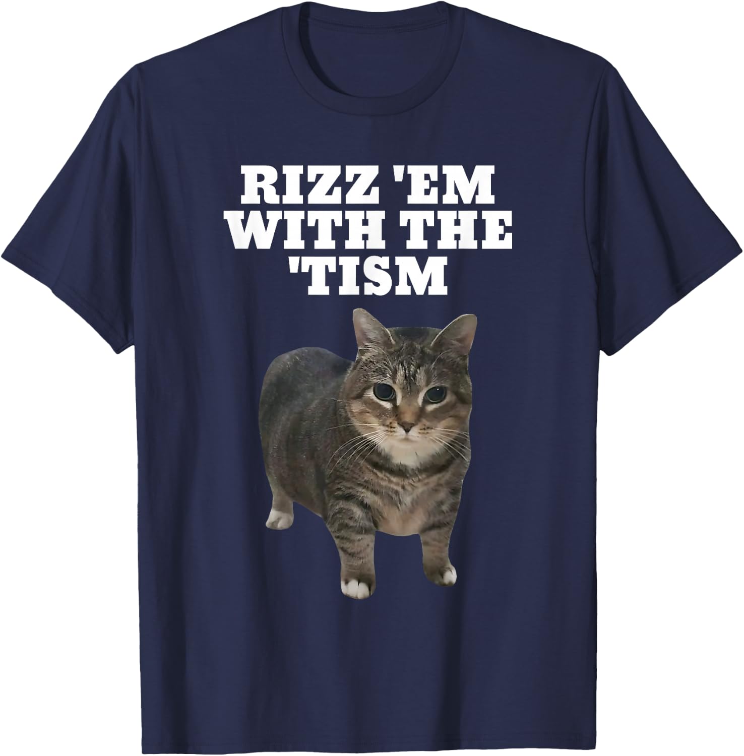 Rizz Em With The Tism Autistic Cat Rizz T-Shirt - T-Shirt | Navy