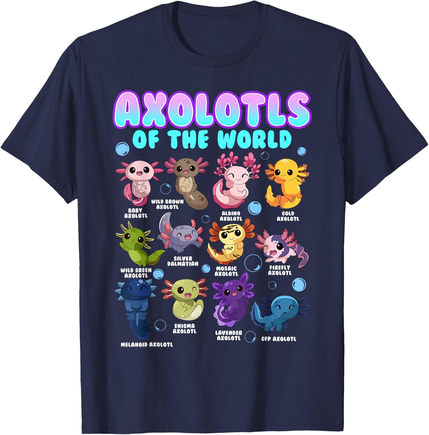 Axolotl Animals of the World Kawaii Salamander Herpetology T-Shirt - T-Shirt | Navy
