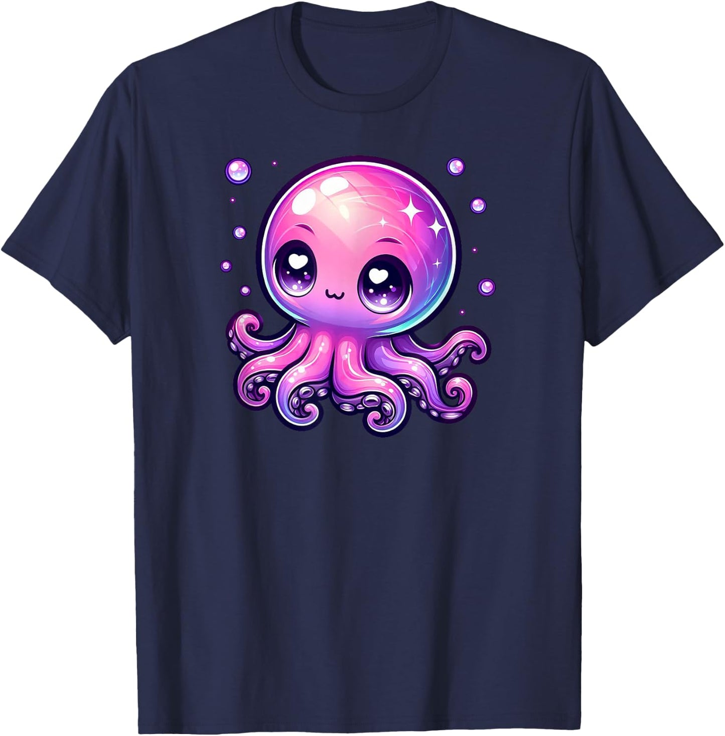 Cute Kawaii Octopus Anime Pink Purple Blue Ocean Sea Fun T-Shirt - T-Shirt | Navy