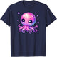Cute Kawaii Octopus Anime Pink Purple Blue Ocean Sea Fun T-Shirt - T-Shirt | Navy