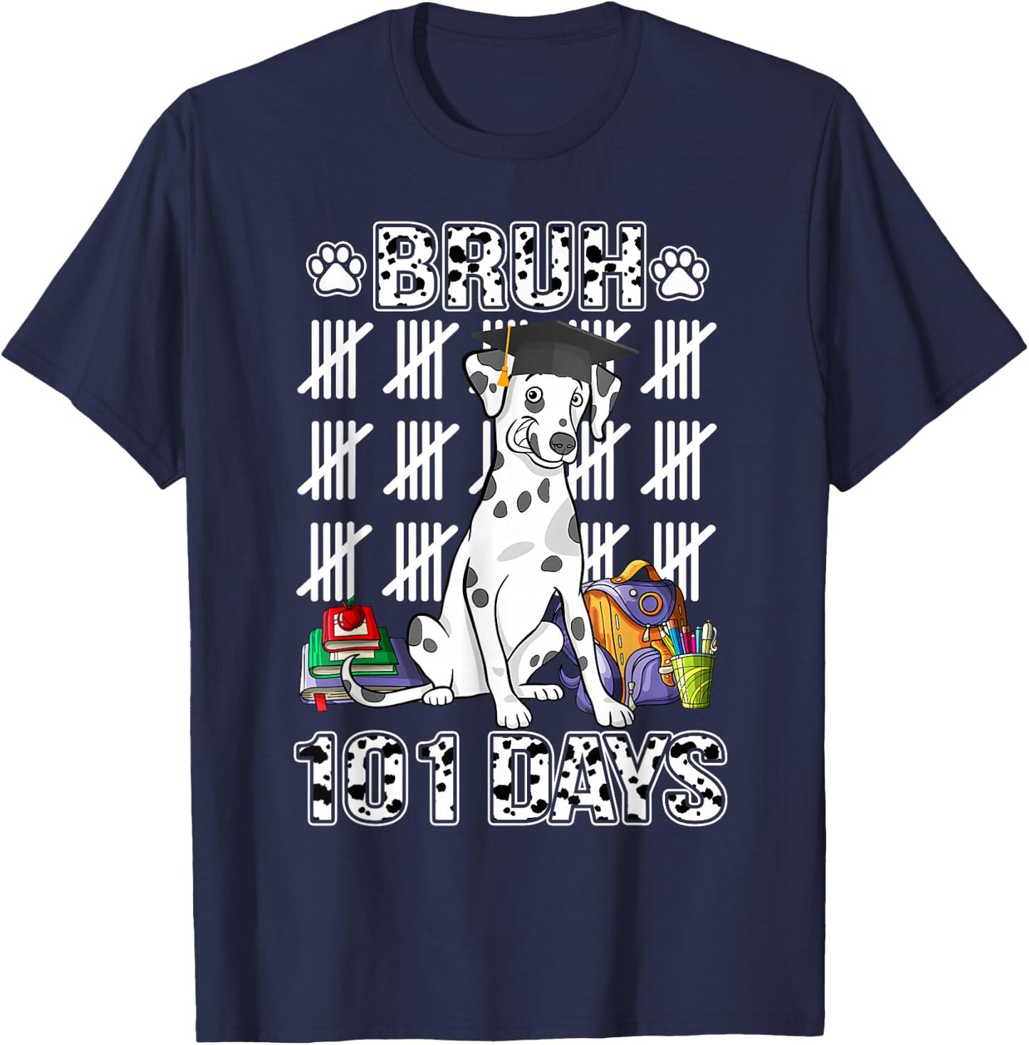 Bruh 100 Days Of School Dalmatian Dog Dabbing 100th Day Boys T-Shirt - T-Shirt | Navy