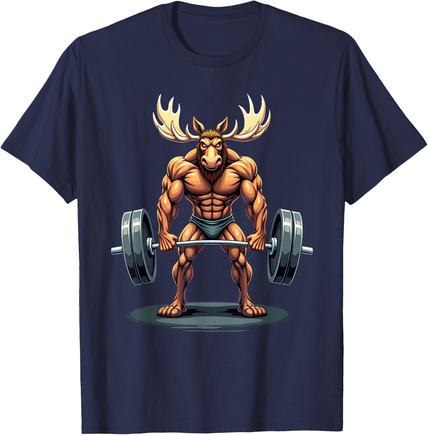 Workout Gym Moose Deadlift Weightlifting T-Shirt - T-Shirt | Navy