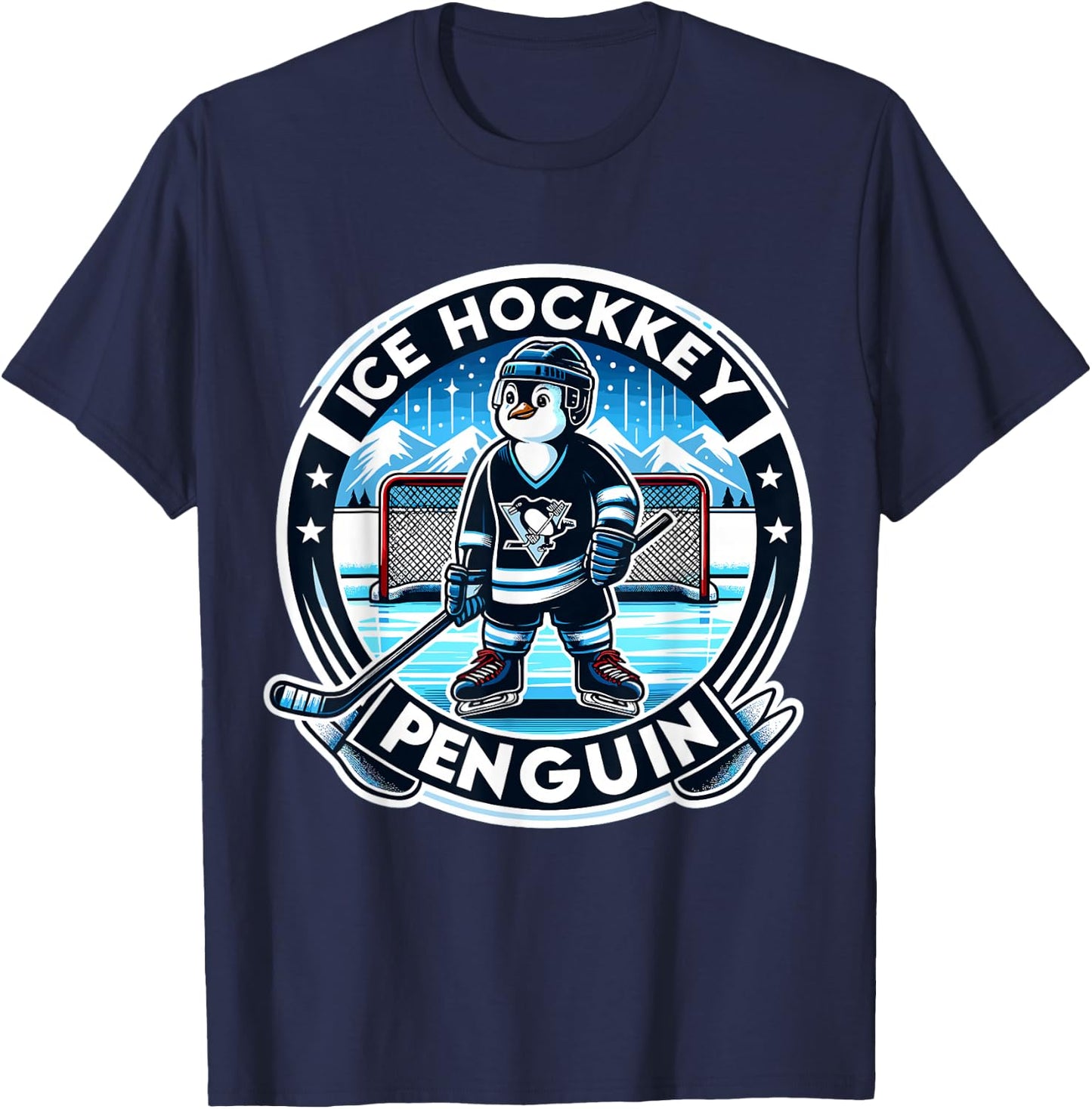 Funny Penguin design for kids, men and women Black Penguin Ice Hockey Small T-Shirt - T-Shirt | Navy