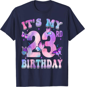 It's My 23rd Birthday Butterfly Theme 23 Year Old Party Girl T-Shirt - T-Shirt | Navy