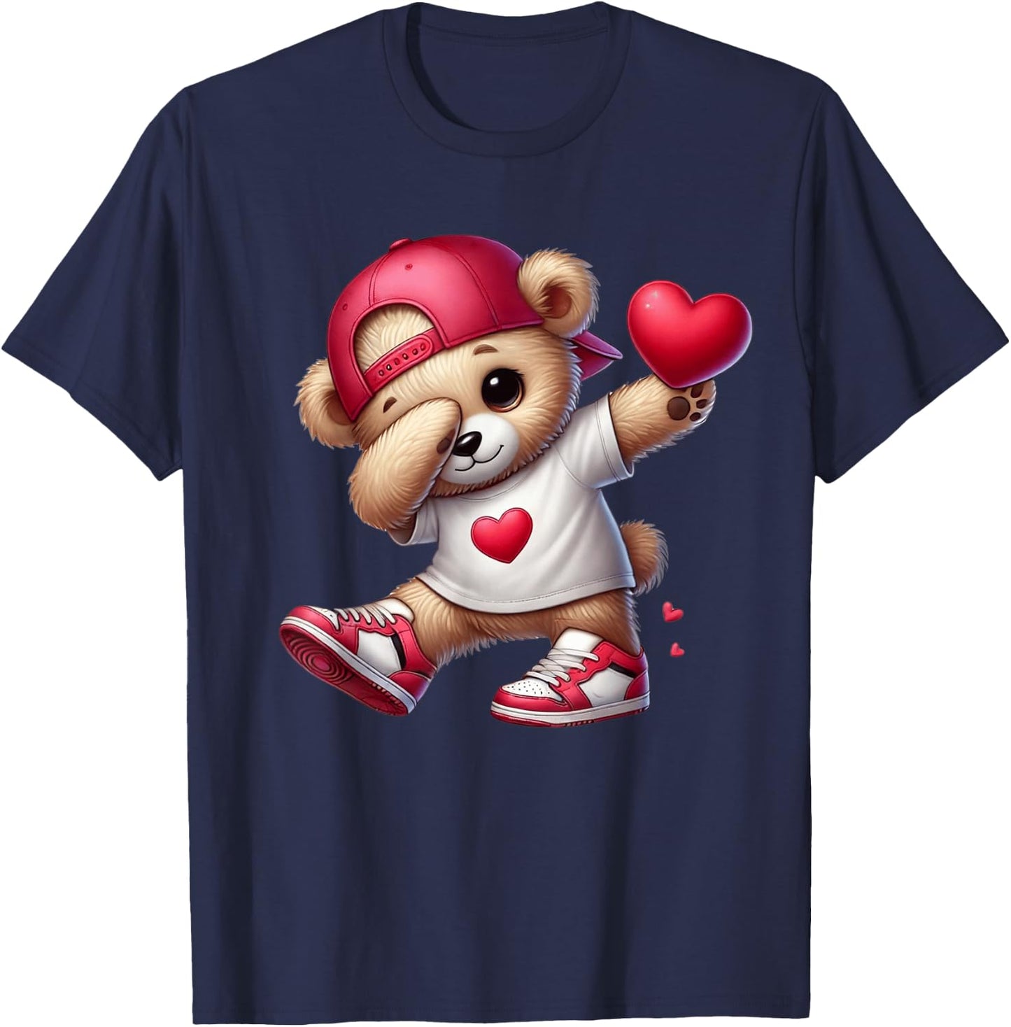Cute Valentines Day Teddy Bear Heart Dabbing Girls Boys T-Shirt - T-Shirt | Navy
