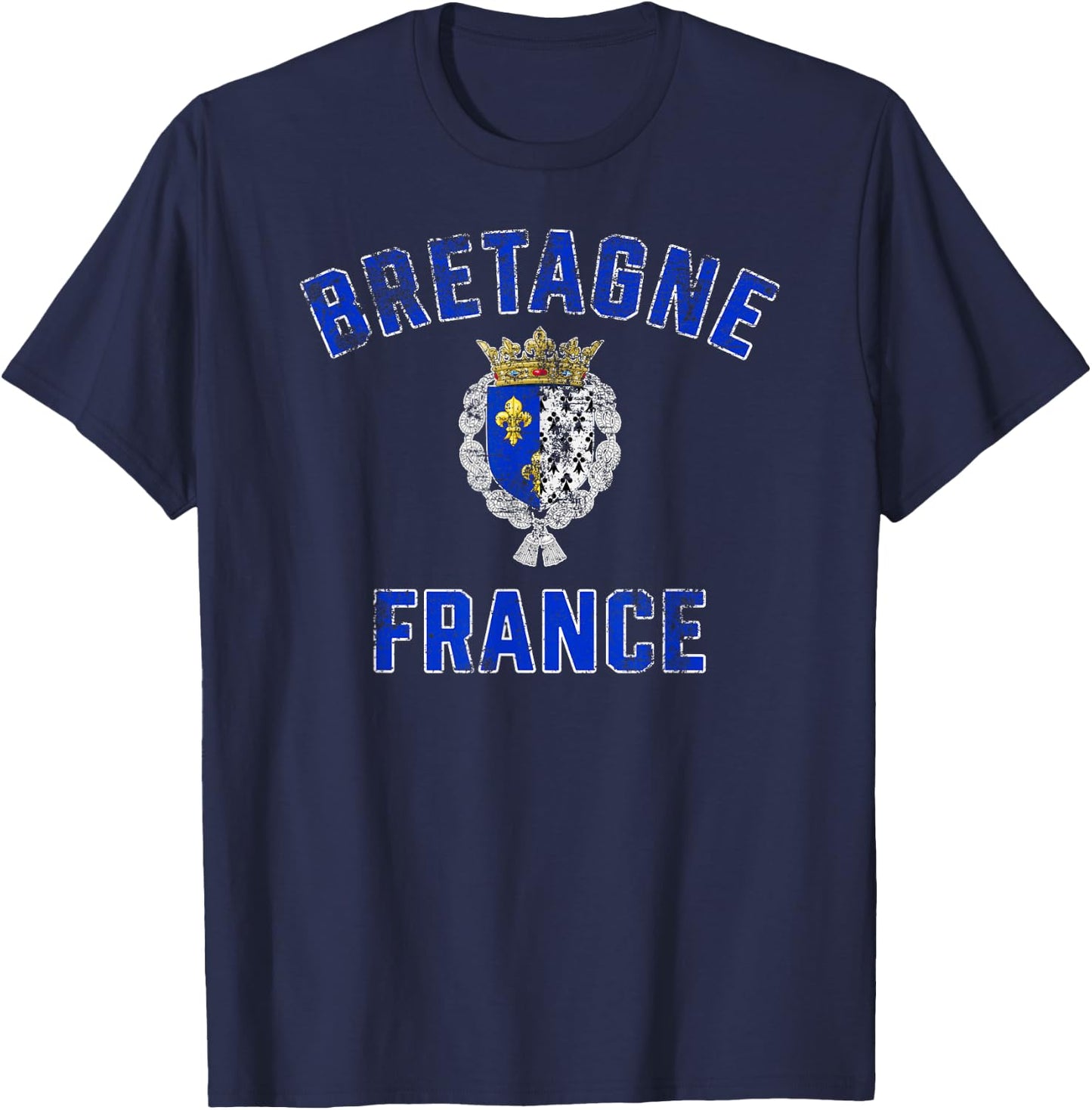 Brittany France Crest Distressed Print T-Shirt - T-Shirt | Navy