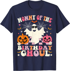 Mommy Of The Birthday Ghoul Groovy Halloween Ghost Spooky T-Shirt - T-Shirt | Navy