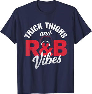 Thick Thighs and R&B Vibes Afro Headphones Design T-Shirt - T-Shirt | Navy