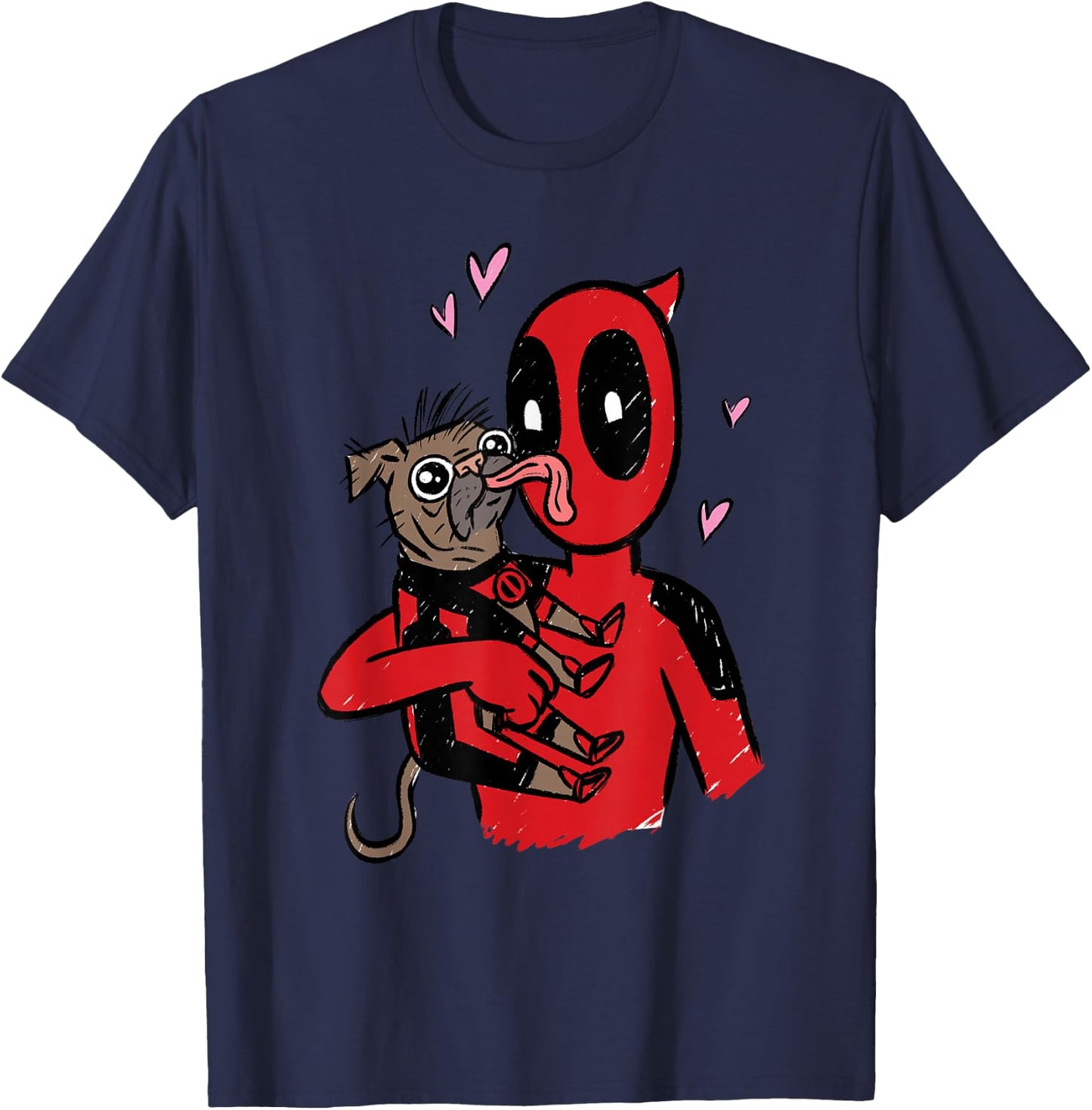 Marvel Deadpool & Wolverine Dogpool Doggy Kisses Doodle T-Shirt - T-Shirt | Navy