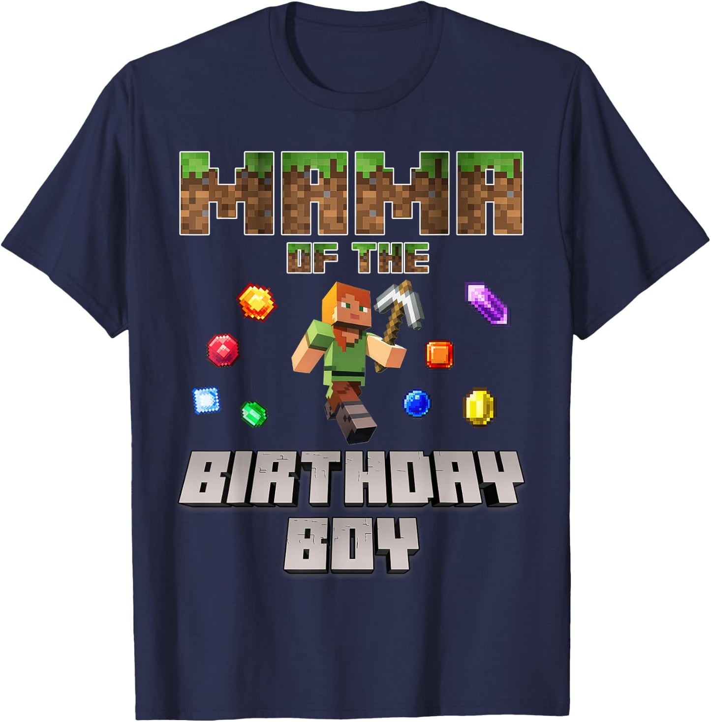 Mama Of The Birthday Boy Video Gamer Pixel Number T-Shirt - T-Shirt | Navy