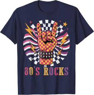 Checkered 80s Rocks Retro Vintage 1980s Rock & Roll Music T-Shirt - T-Shirt | Navy