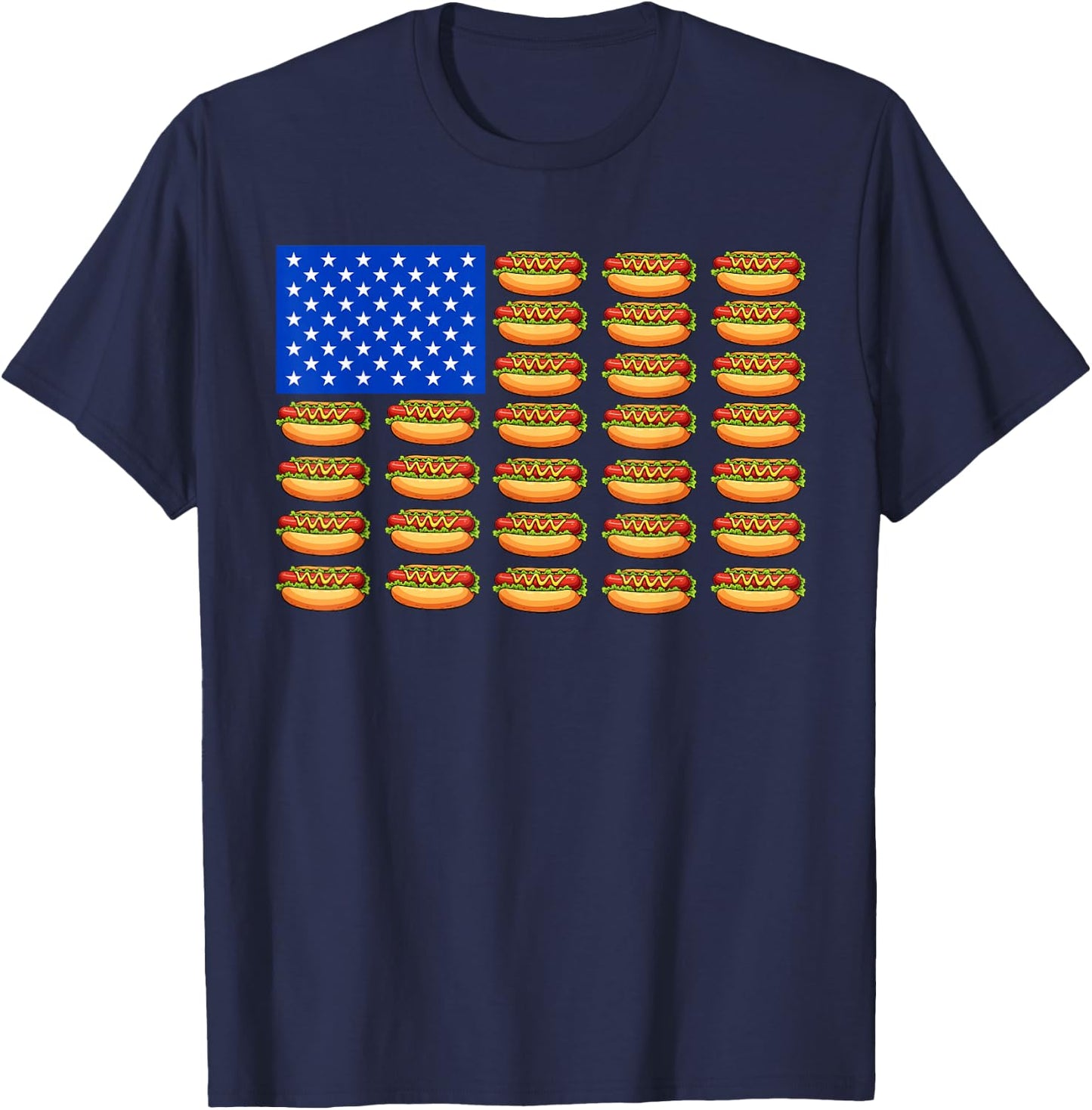 Hotdog USA American Flag Fourth of July Patriotic Men Women T-Shirt - T-Shirt | Navy