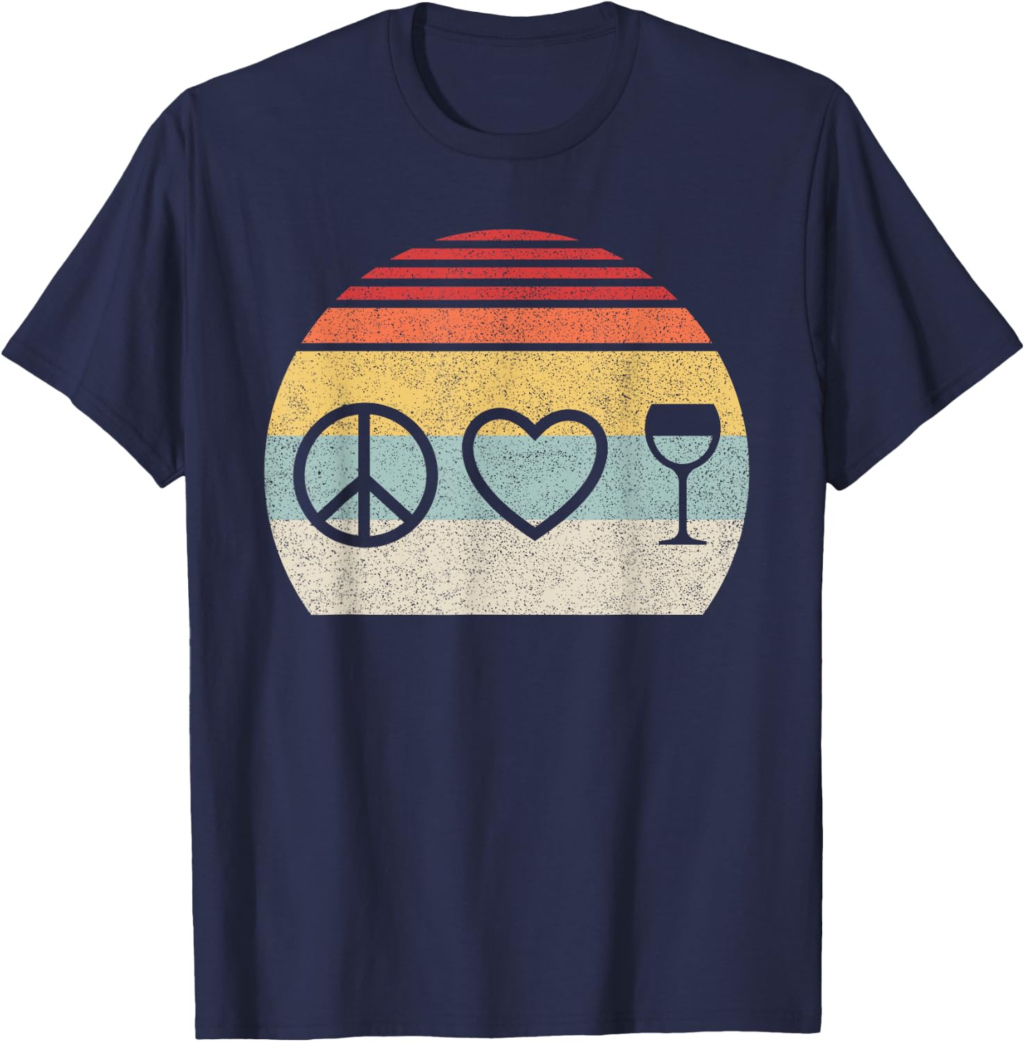 Vintage Retro Peace Love Wine T-Shirt - T-Shirt | Navy