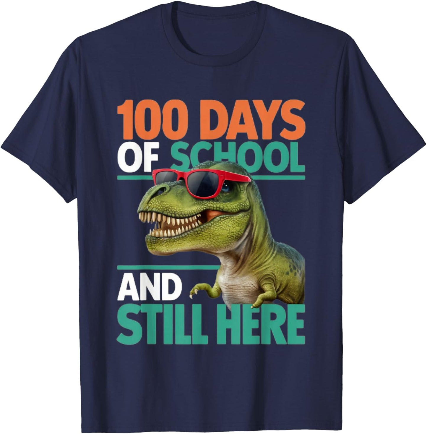 Happy 100 Days of School Trex Boys Girls Kids T-Shirt - T-Shirt | Navy
