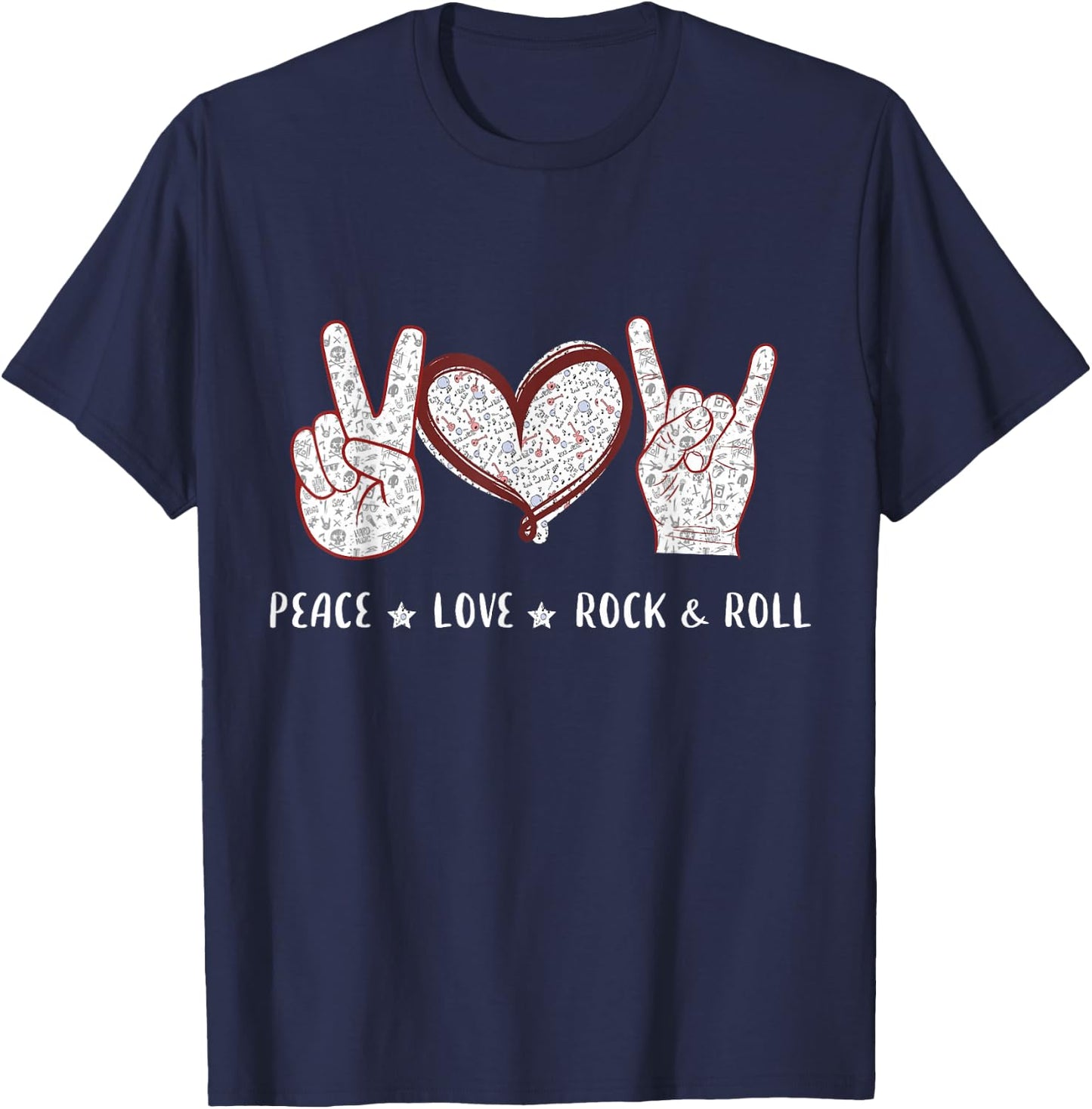 Peace Love Rock And Roll Music Concert Hippie Gift Men Women T-Shirt - T-Shirt | Navy