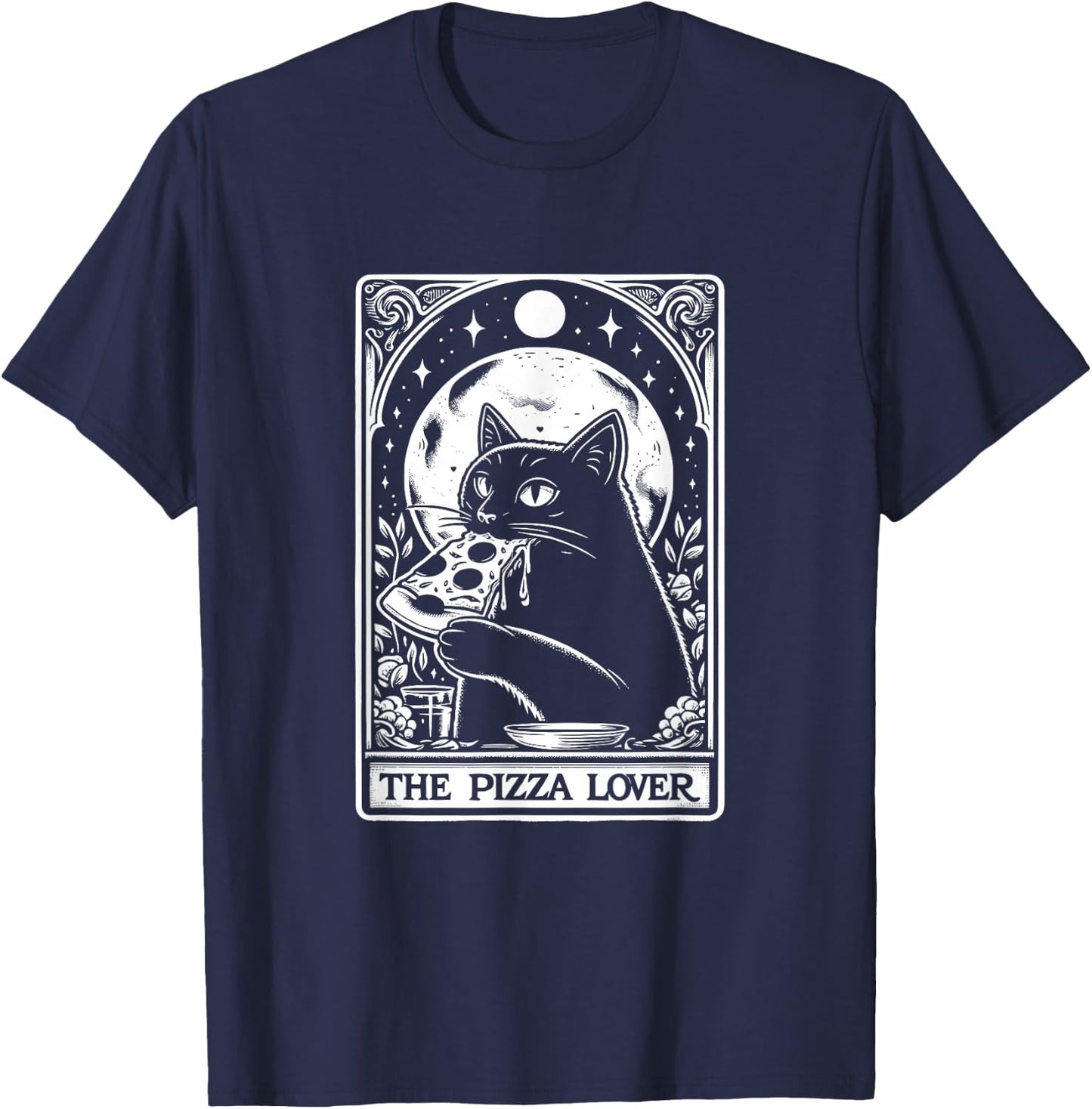 Pizza Katze Tarot Vintage Lustig Mystisch Retro T-Shirt - T-Shirt | Navy