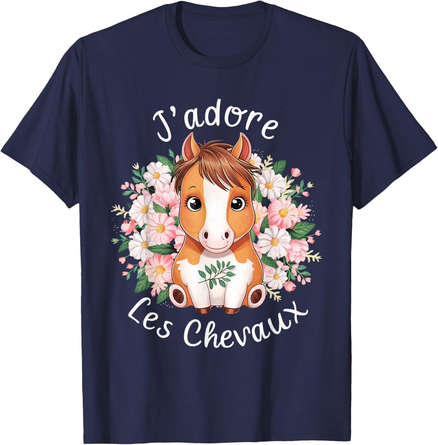 Horse Riding Accessories Girls Kawaii Flowers Rider , Black, S T-Shirt - T-Shirt | Navy