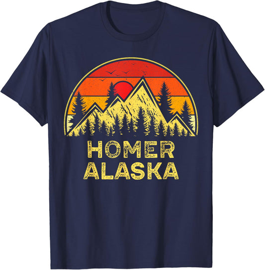 Vintage Homer Alaska AK Mountains Outdoor Hiking Souvenir T-Shirt - T-Shirt | Navy