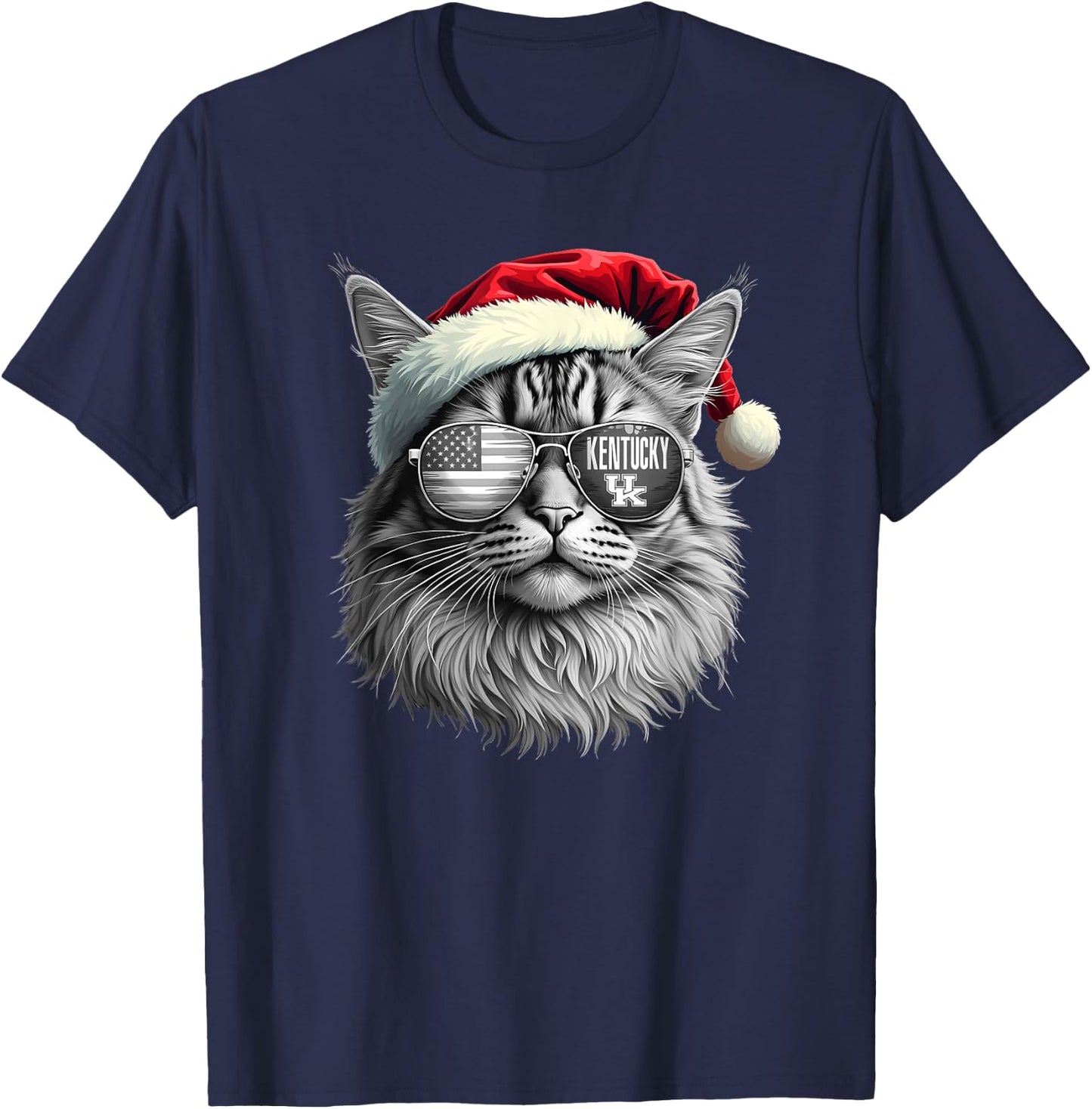 Funny Cat Lovers Santa Christmas Kentucky Retro Vintage Women Kids T-Shirt - T-Shirt | Navy