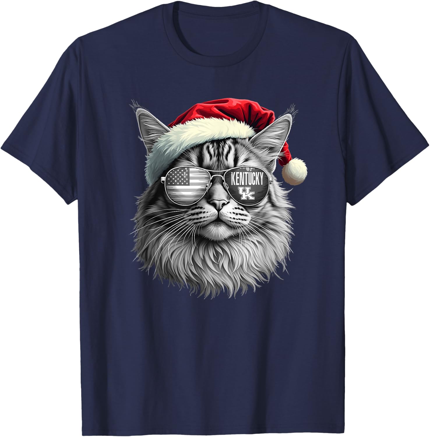 Funny Cat Lovers Santa Christmas Kentucky Retro Vintage Women Kids T-Shirt - T-Shirt | Navy