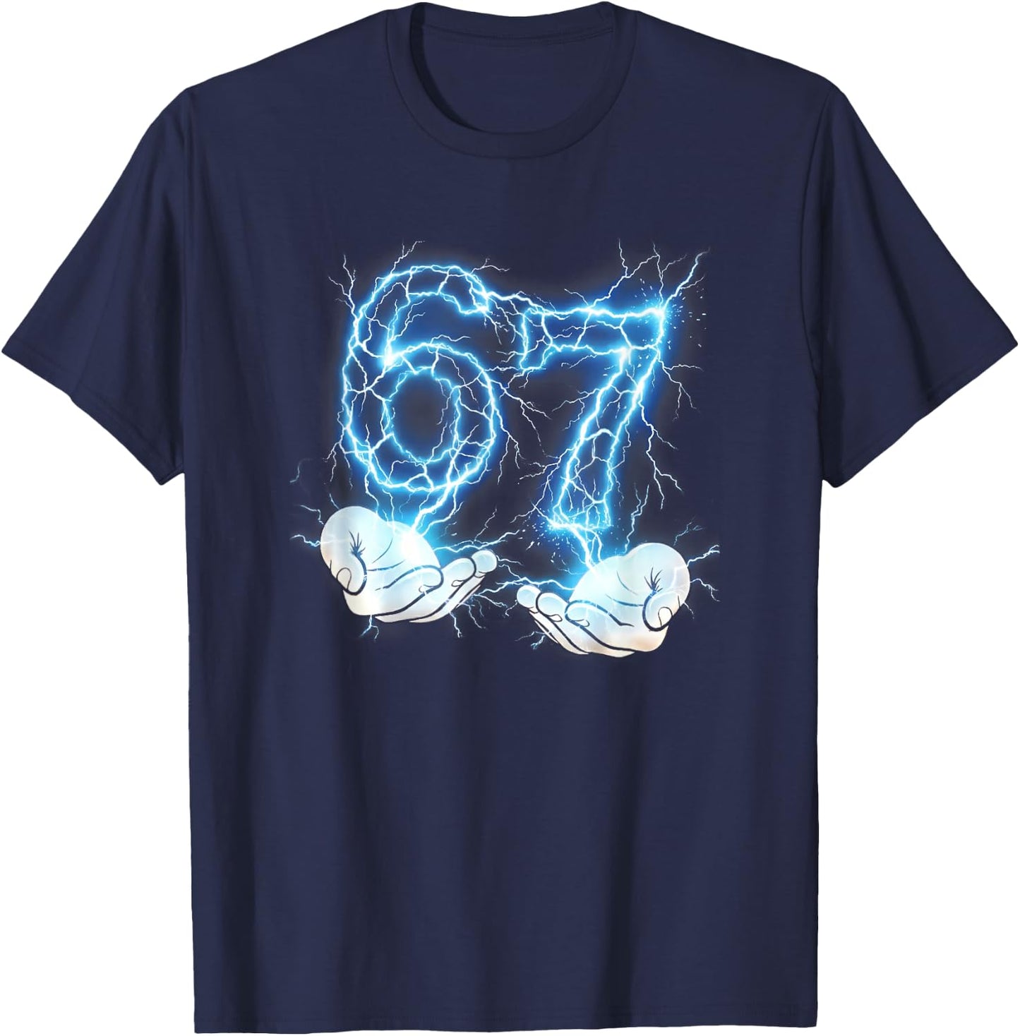 Funny Girls Boys 6 7 Lightening Meme Six Seven 67 Hands T-Shirt - T-Shirt | Navy