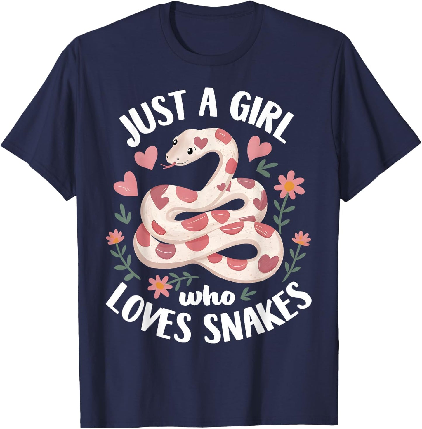 Girl Loves Snakes - Woman Snake Lover - I Love Snakes T-Shirt - T-Shirt | Navy