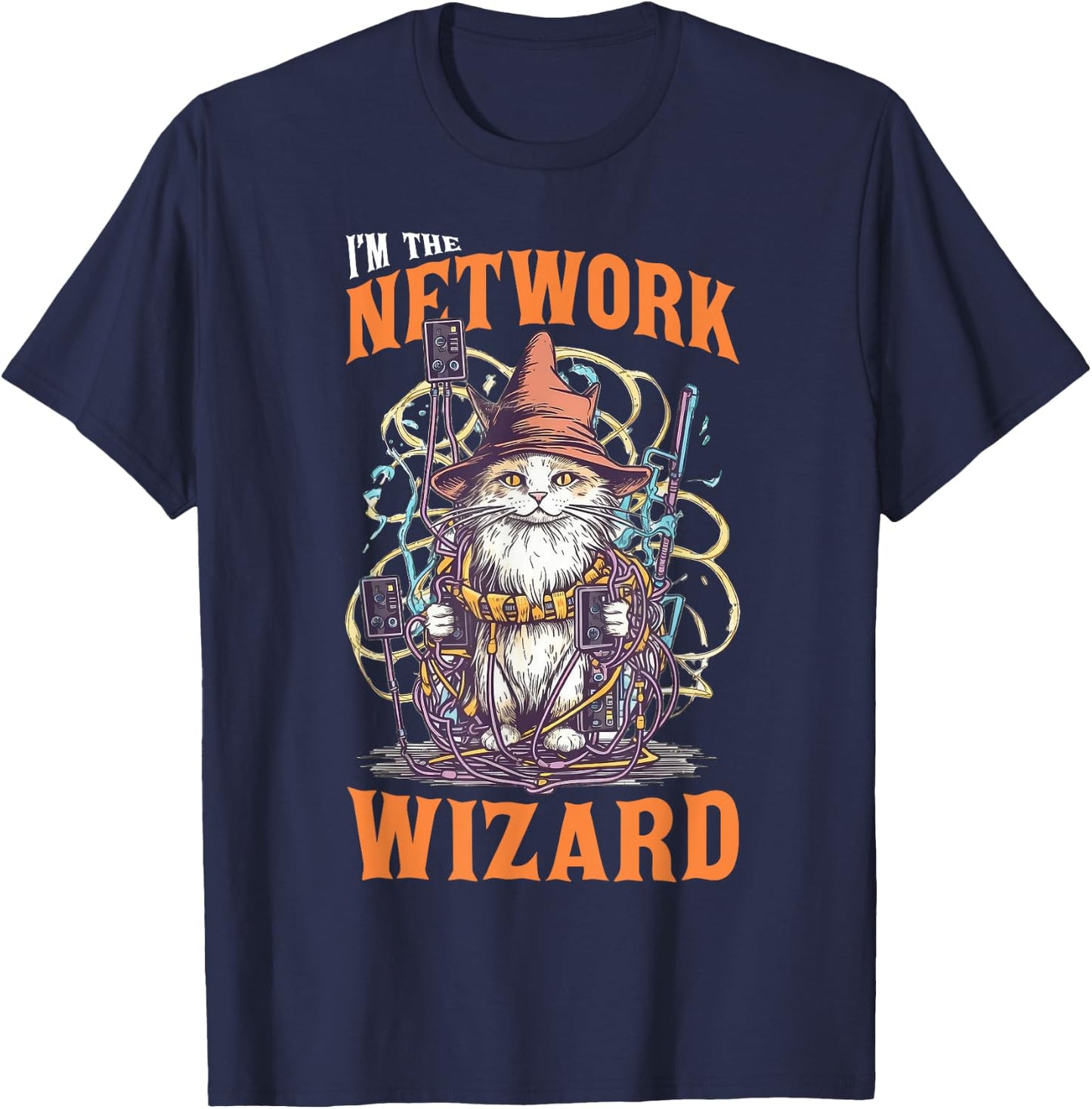 Network Wizard Network Admin Cat Computer Engineer T-Shirt - T-Shirt | Navy