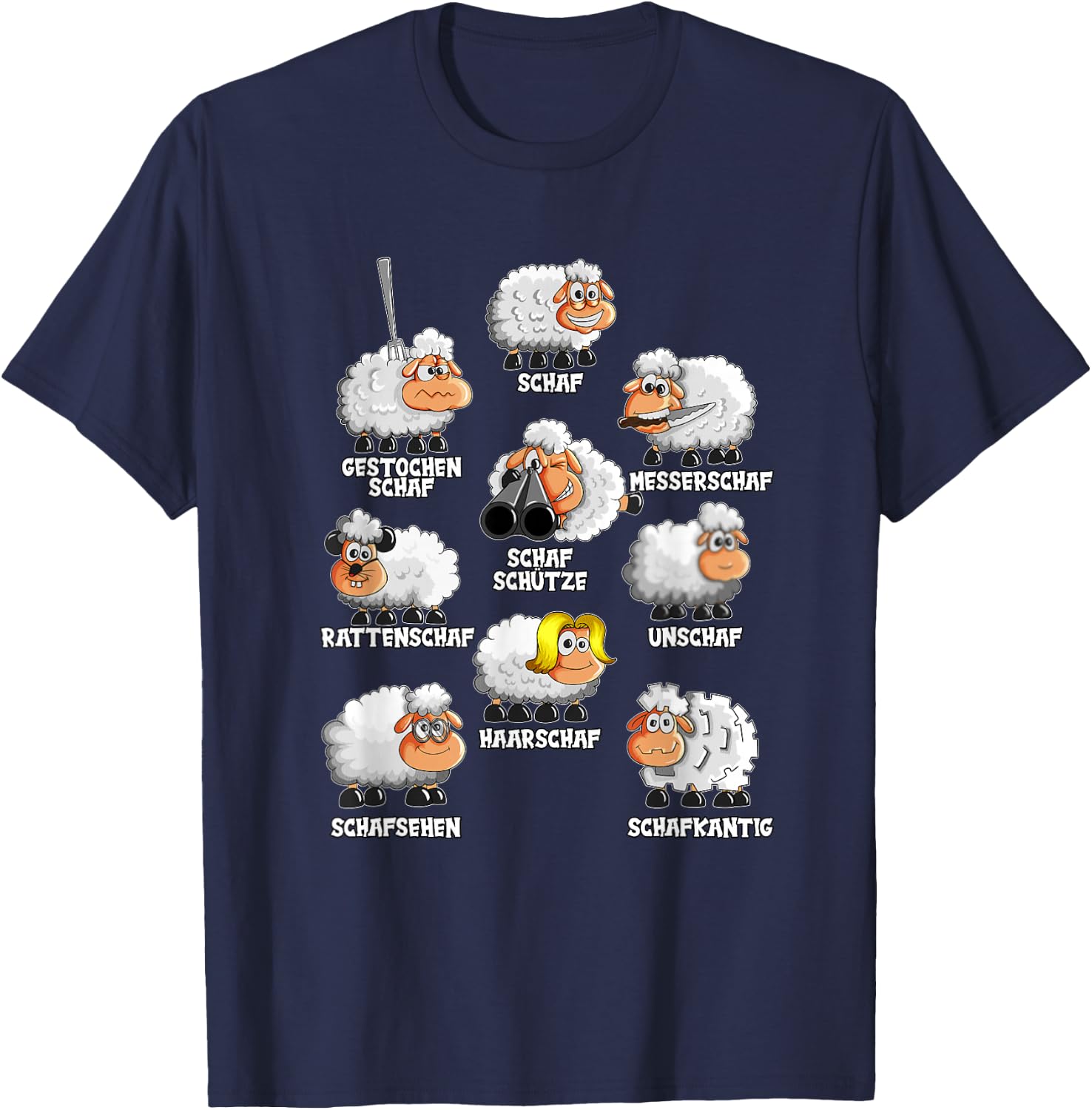 Funny Sheep Knife Sheep Rat Sheep , black, s T-Shirt - T-Shirt | Navy