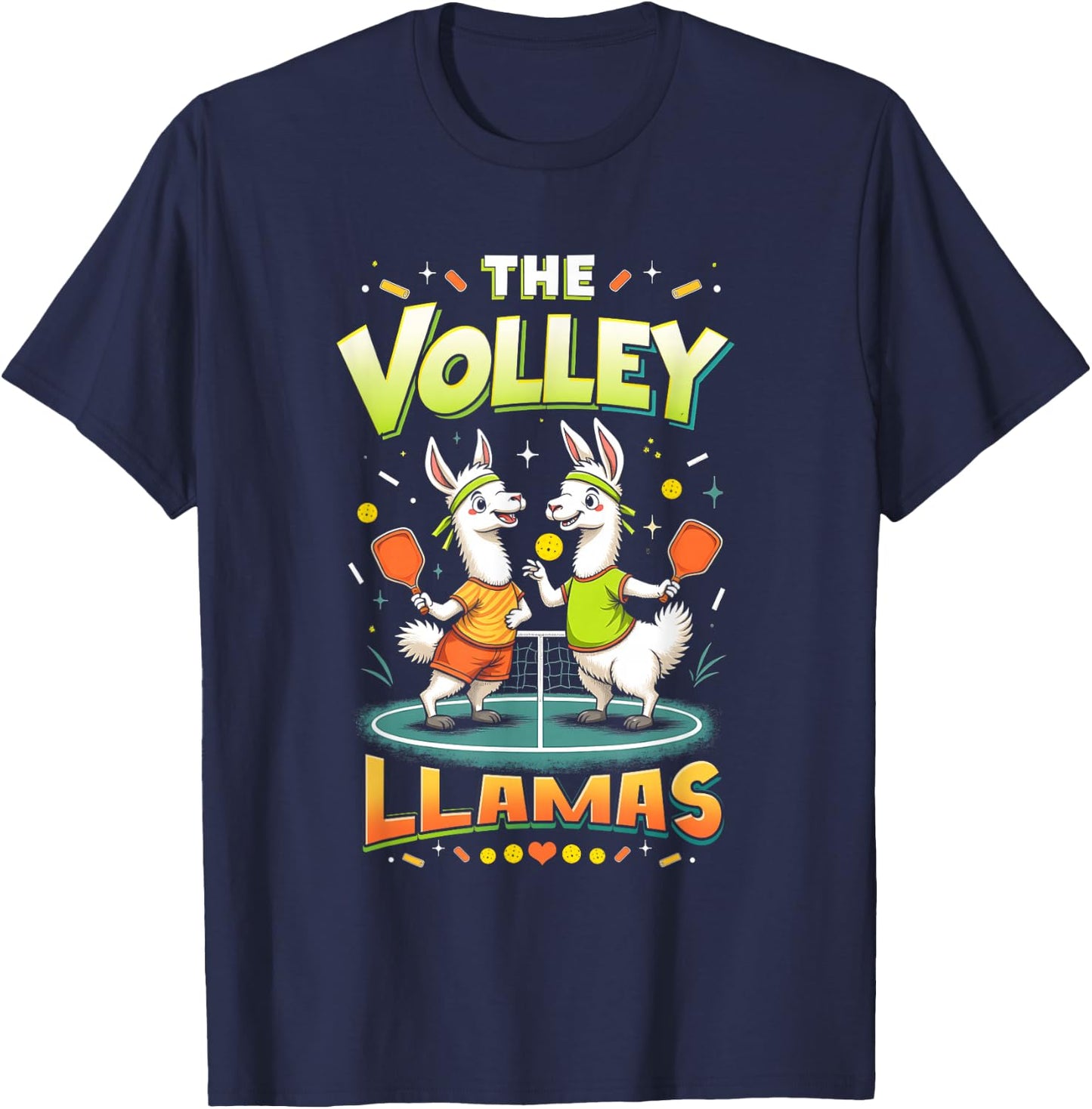 Funny Llamas Play Pickleball The Volley Llamas Paddle Court T-Shirt - T-Shirt | Navy