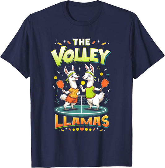 Funny Llamas Play Pickleball The Volley Llamas Paddle Court T-Shirt - T-Shirt | Navy