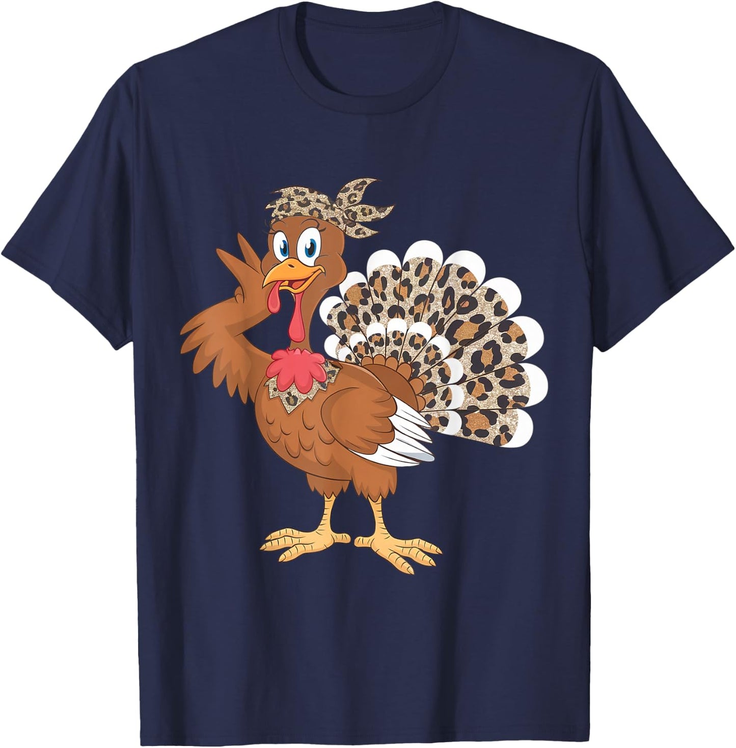 Thanksgiving Turkey Women Girl Leopard Autumn Fall Season T-Shirt - T-Shirt | Navy