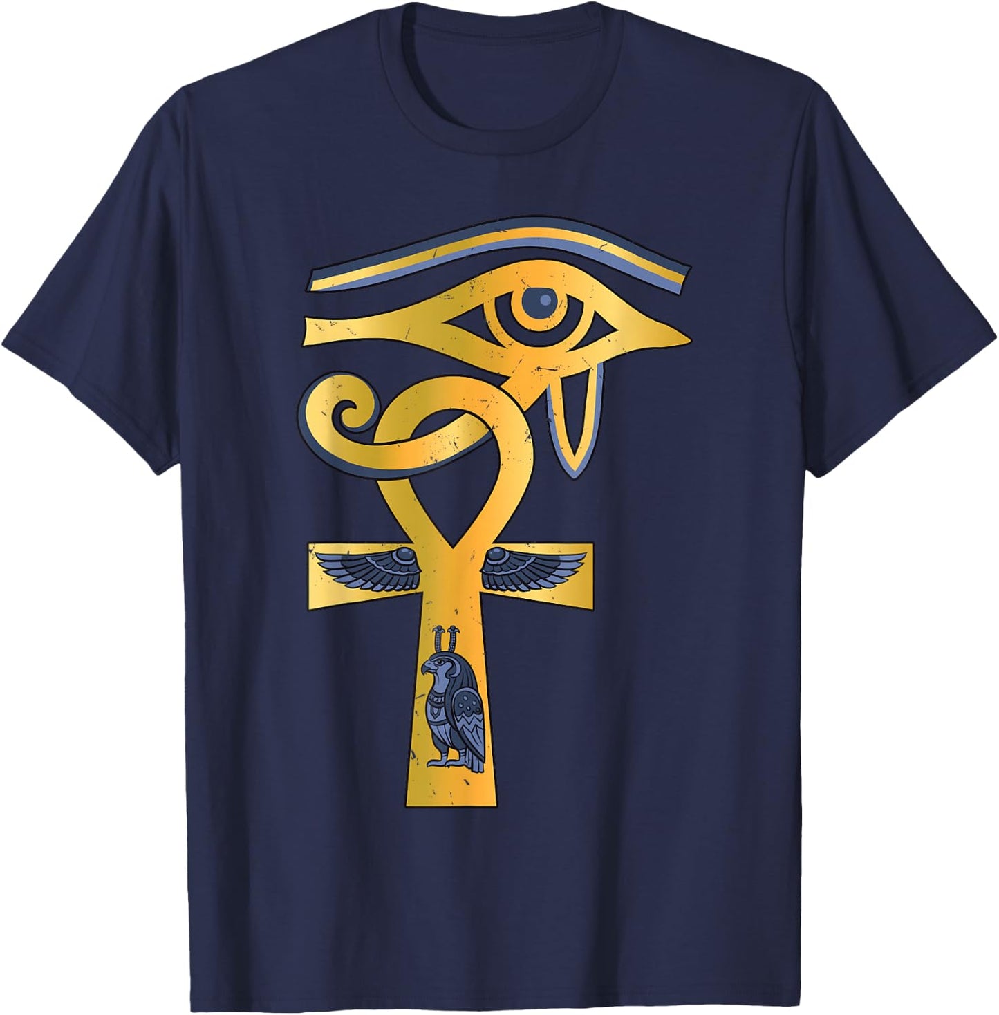 Ancient Egypt God Horus Eye Ankh Symbol Egyptian Mythology T-Shirt - T-Shirt | Navy