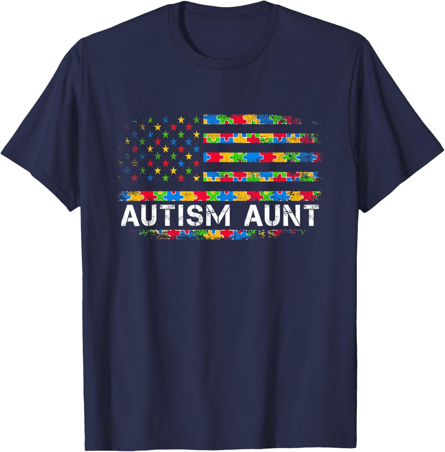 Autism Aunt Awareness US American Flag Men Kids T-Shirt - T-Shirt | Navy