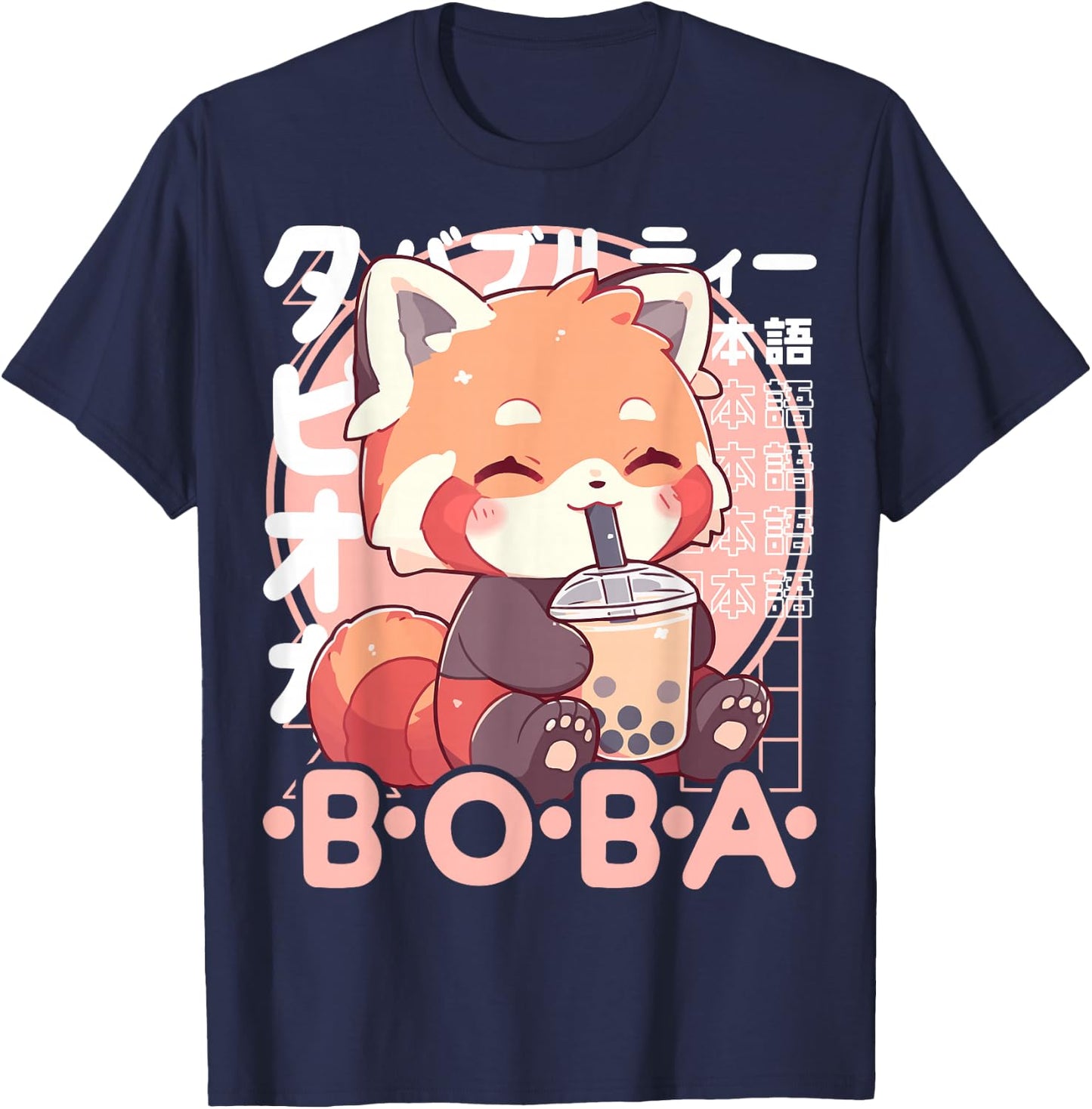 Red Panda Boba Kawaii Bubble Tea Red Panda Anime Neko , black T-Shirt - T-Shirt | Navy