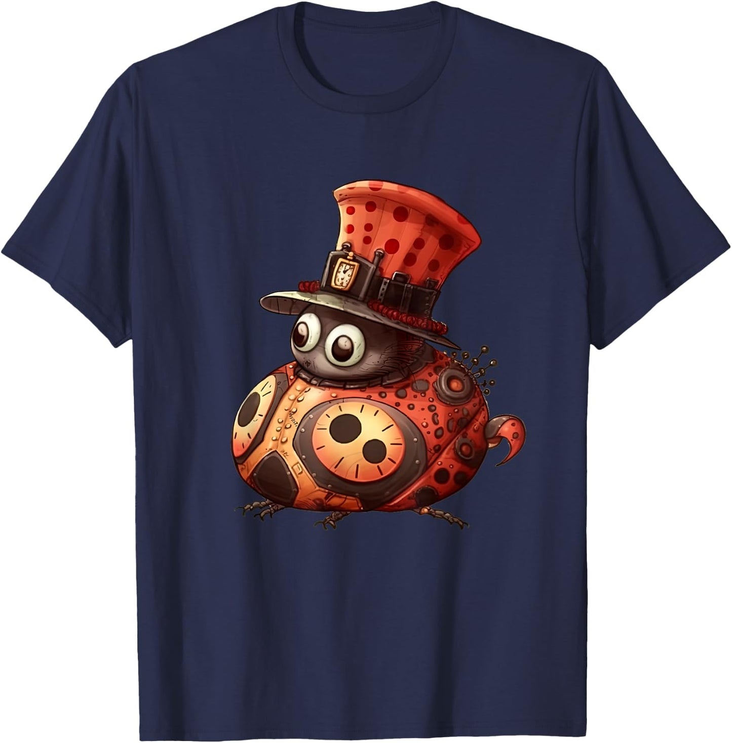 Ladybug in steampunk mechanical gear, vibrant Ladybug T-Shirt - T-Shirt | Navy