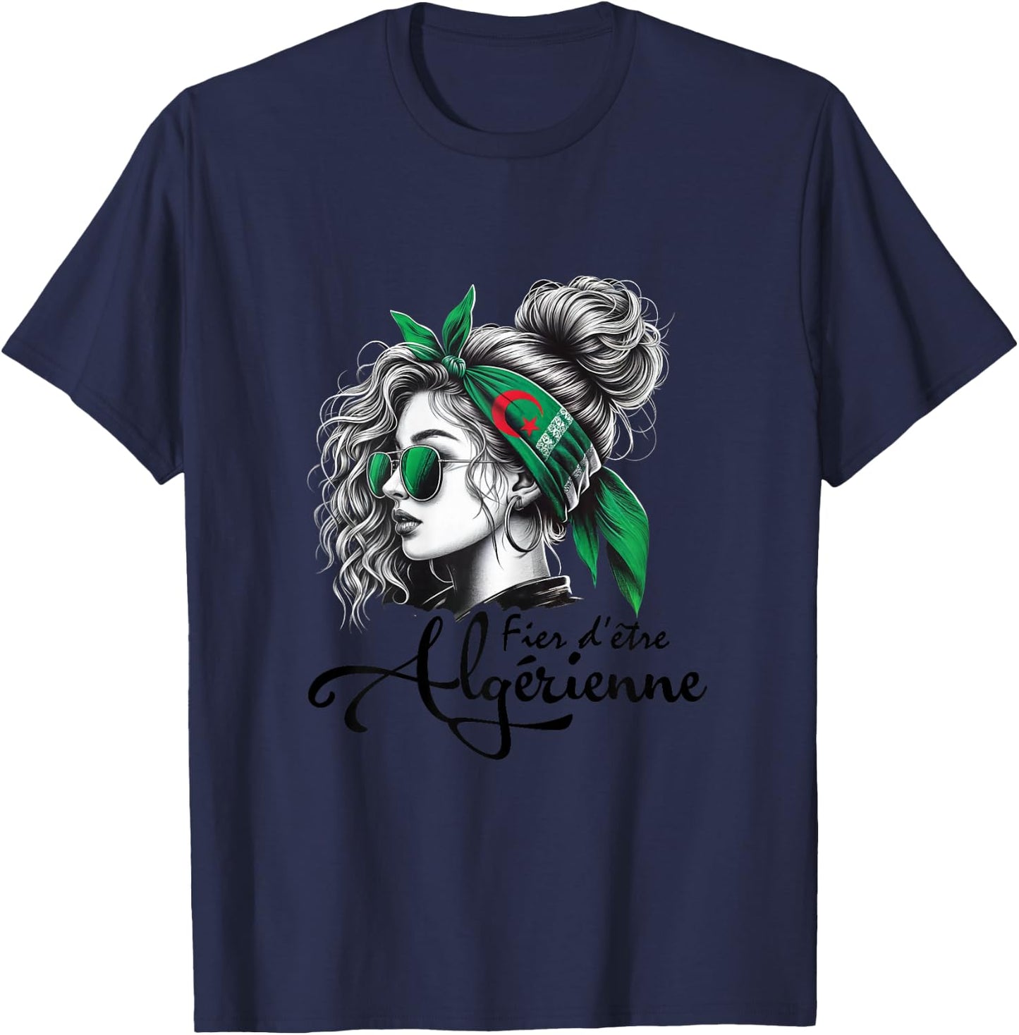 Proud to be Algerian Woman Girl Gift Algerian Flag , white, Female X-Small T-Shirt - T-Shirt | Navy