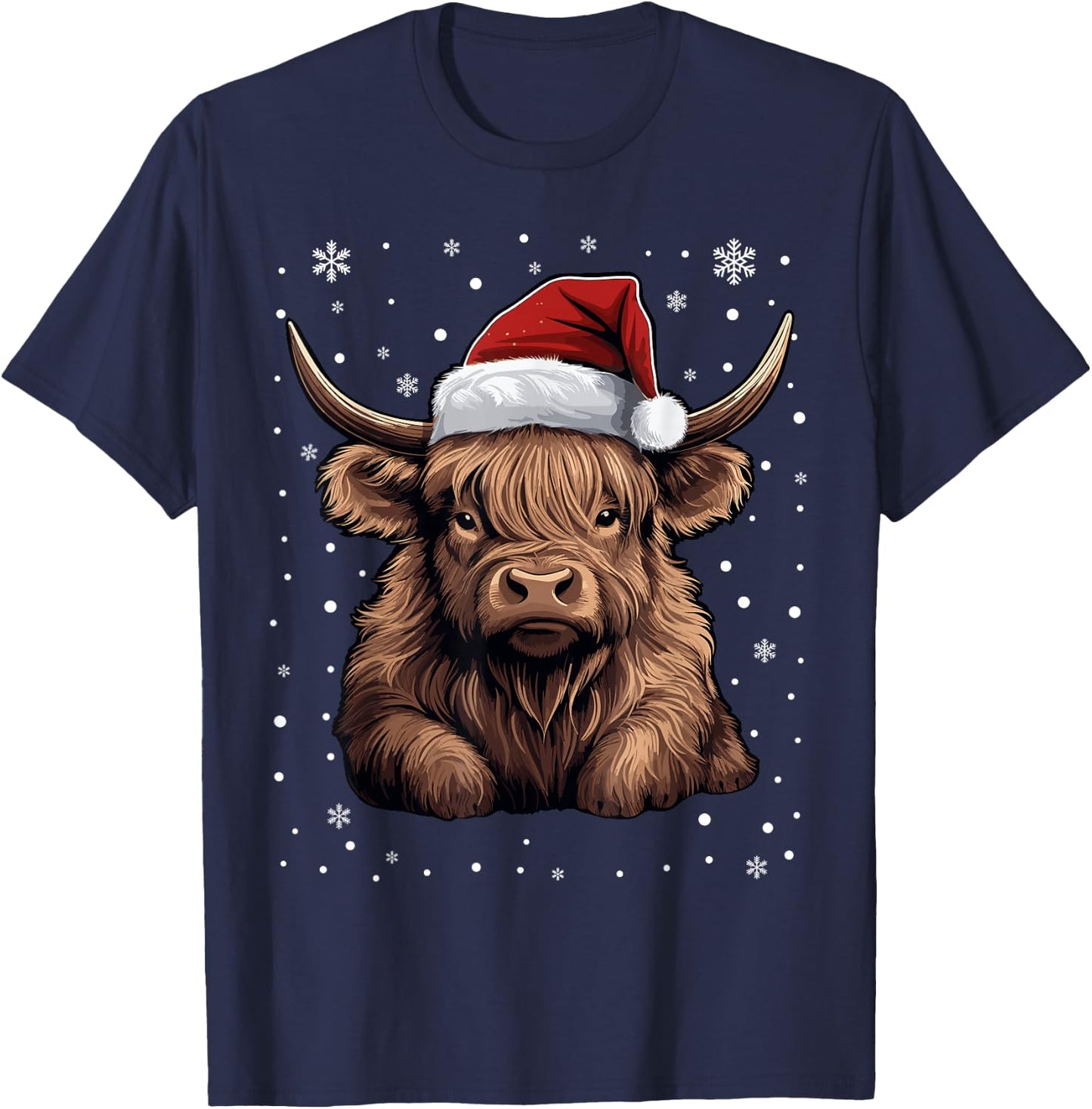 Cute Highland Cow Christmas Santa Hat Xmas Pajama T-Shirt - T-Shirt | Navy