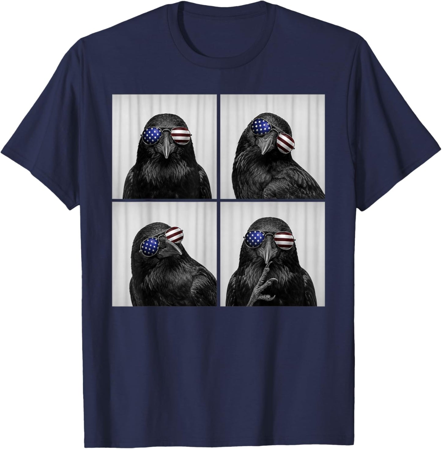 Crow 4th of July US American Flag Patriotic Bird T-Shirt - T-Shirt | Navy