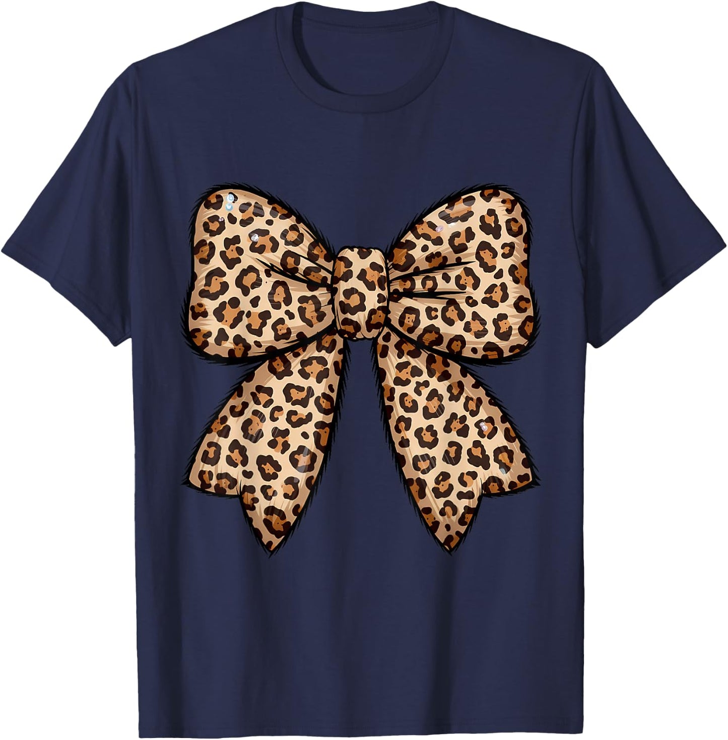 Leopard Pattern Coquette Bow Cheetah T-Shirt - T-Shirt | Navy