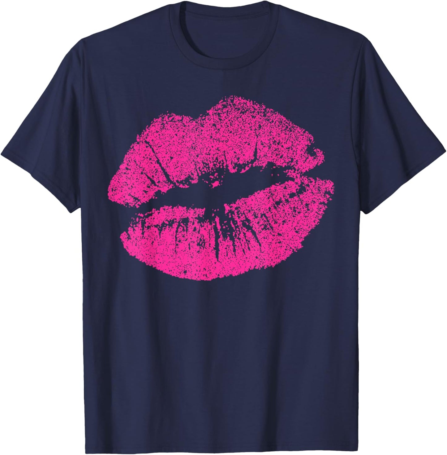 Sexy Pink Lips Print Kiss For Seductive Women Girlfriend T-Shirt - T-Shirt | Navy