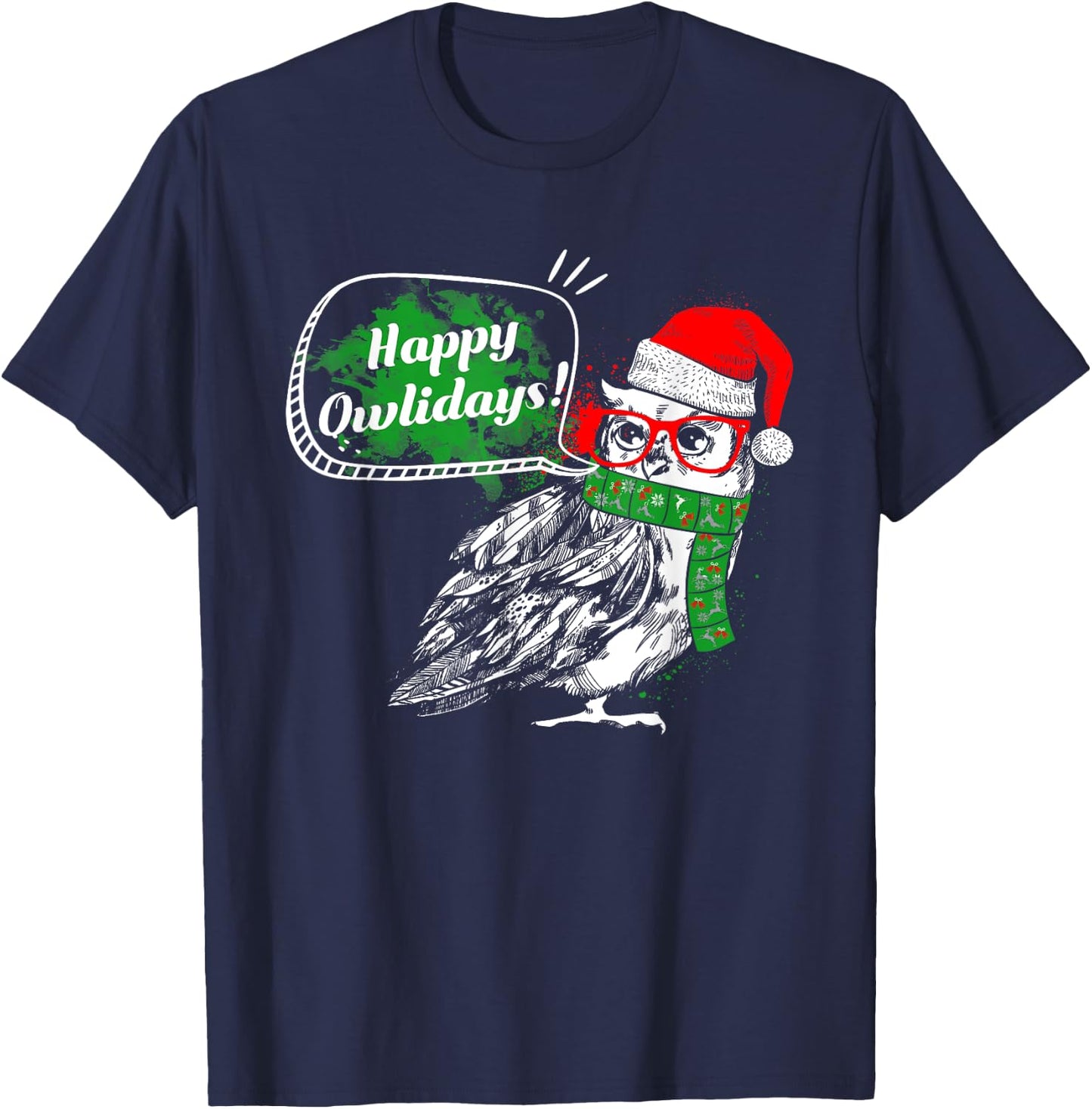 Happy Owlidays - Funny Christmas Holidays Owl Lover T-Shirt - T-Shirt | Navy