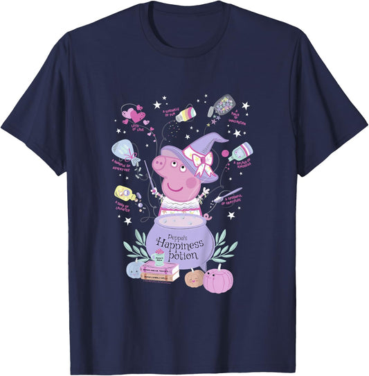 Kids Peppa Pig Halloween Peppa's Happiness Potion Cauldron Mix T-Shirt - T-Shirt | Navy