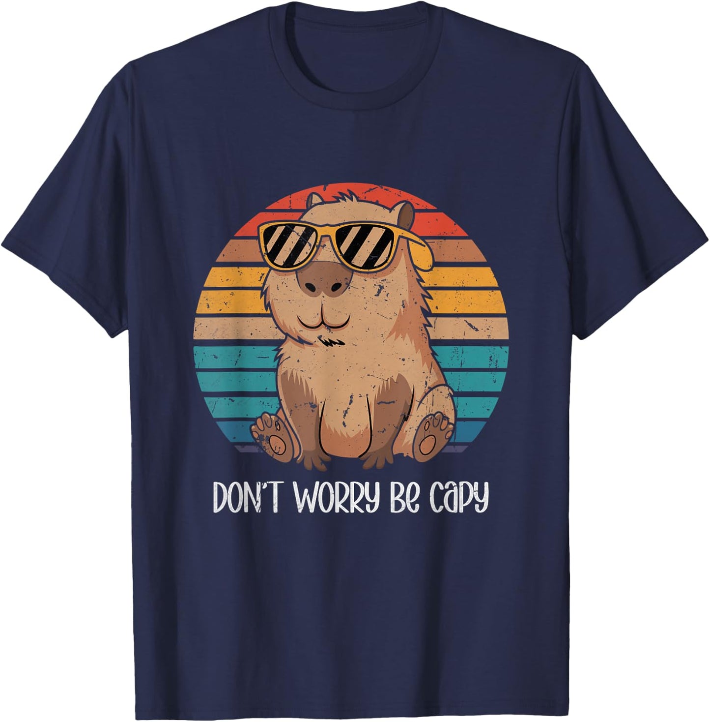 Capybara Dont Worry Be Cappy Capybara Retro Boys Girls T-Shirt - T-Shirt | Navy
