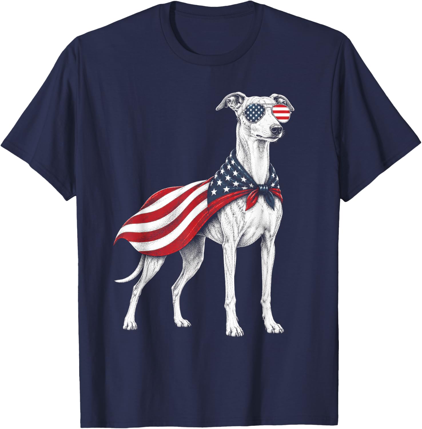 Whippet 4th of July US American Flag Dog Patriotic T-Shirt - T-Shirt | Navy