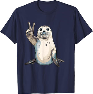 Harp Seal Showing The Peace Sign T-Shirt - T-Shirt | Navy