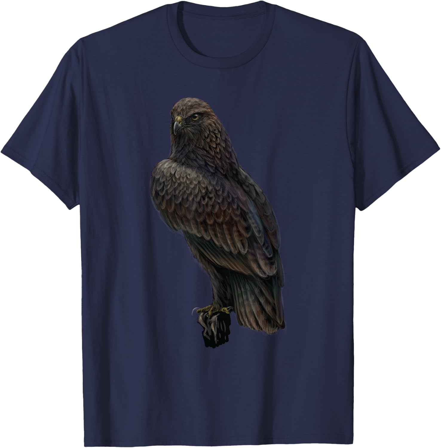 realistic Hawk bird sitting on branch for lover Ornithology T-Shirt - T-Shirt | Navy